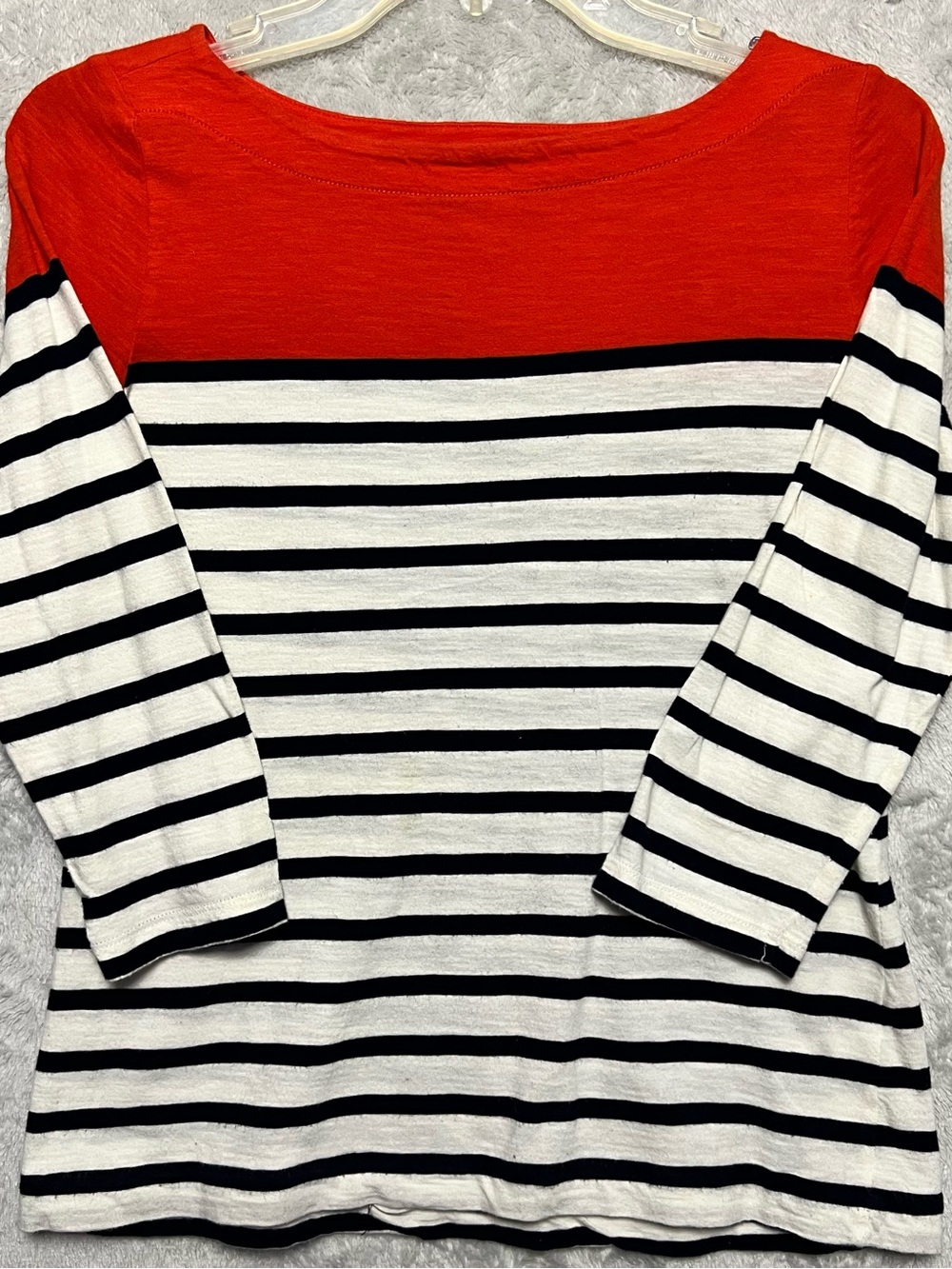 LOFT Women’s SP Red Yoke Black & White Striped Boatneck Top